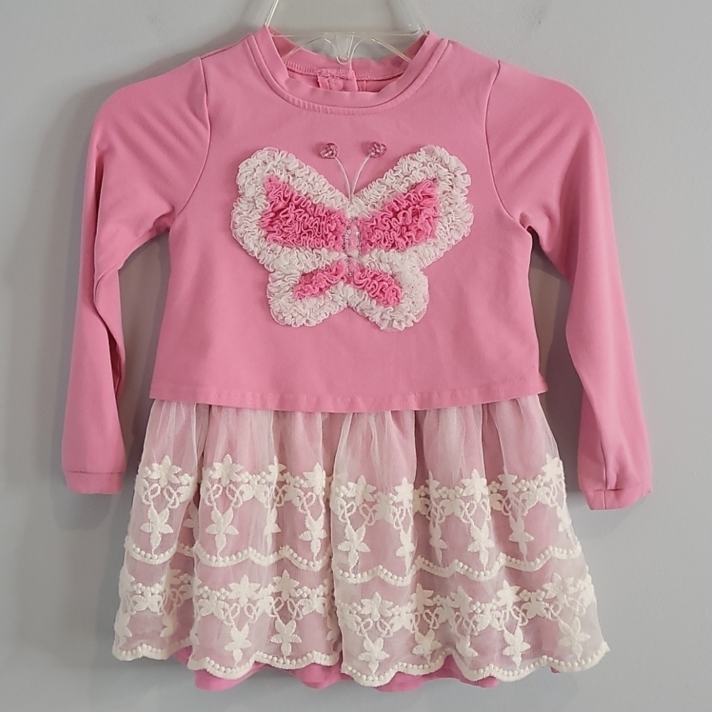 Nannette Baby 4t Butterfly Dress Tulle Lace Pink